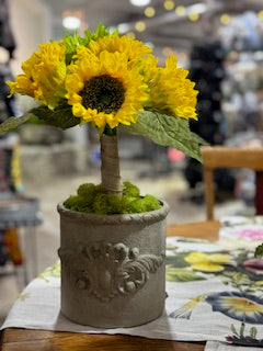 Faux Sandstone Pot with Sunflowers