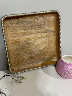 Wooden Tray with Bead Trim