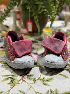 Pink Floral Tennis Shoe Concrete Planter