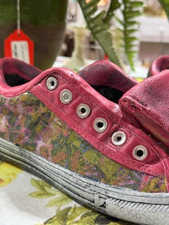 Pink Floral Tennis Shoe Concrete Planter