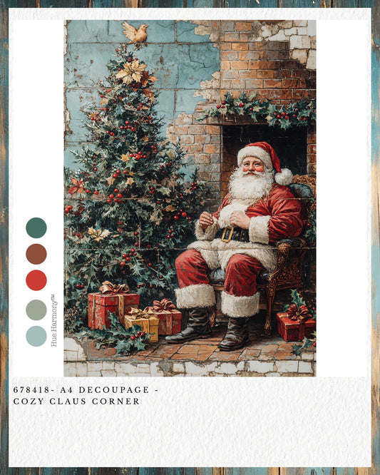 Cozy Claus Corner A4 Decoupage