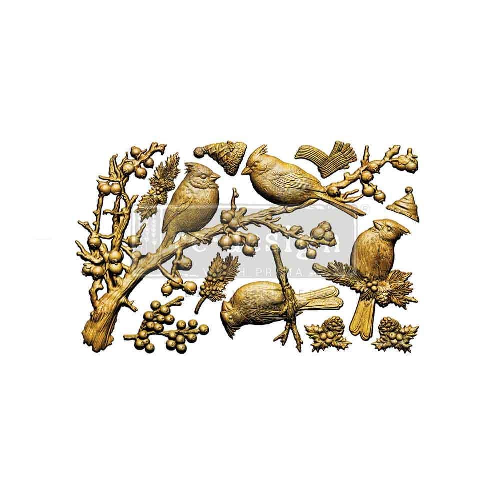Furniture Casting Mold Cardinal Bird Design Dimensional Accent Creation Resin Crafting Supplies Holiday Embellishment Making Silicone Mold Christmas Projects Winter Ornament Crafting Pine Branch Details Berry Holly Elements Pinecone